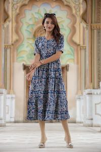 Robes d'été et de printemps mi-longues en coton 100% respirant et écologique à imprimé floral uni fait main - Product Image 4