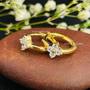 14K ทองแข็งสี่หินธรรมชาติต่างหูห่วงห่วงต่างหูเครื่องประดับที่ดี - Product Image 3