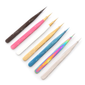 Venta al por mayor de pinzas de pestañas de volumen clásico de marca personalizada de acero inoxidable aislamiento de fibra de pestañas postizas puntiagudas belleza - Product Image 5