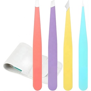 Juego de Pinzas para Cejas de Acero Inoxidable con Punta Inclinada y Recubrimiento de Color, con Estuche de Cuero, Herramienta de Depilación de Precisión - Product Image 1