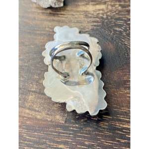 Bague sertie de pierres de turquoise Kingman et d'argent sterling plaqué or rose, fabrication Navajo, taille 6, marque privée sous licence 'IS' - Product Image 5