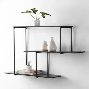 Oval Shape Wood and Black Metal Frame Wall Mounted Floating Shelves, New Look Latest Shelf High Quality Elegant for Decor Usage - Product Image 3