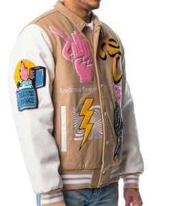 Chaqueta de bombardero de invierno OEM personalizada Vintage Unisex College Varsity Letterman chaqueta Chenille bordado/manga de cuero - Product Image 5