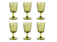 Juego de 6 Copas Duraderas Hechas a Mano, con Relieve, 30 cl (10 fl oz), Color Verde Tropical Exótico, de Vidrio con Diseño de Hoja de Excelsa