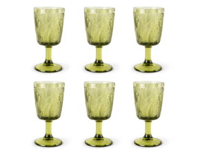 Juego de 6 Copas Duraderas Hechas a Mano, con Relieve, 30 cl (10 fl oz), Color Verde Tropical Exótico, de Vidrio con Diseño de Hoja de Excelsa - Product Image 2