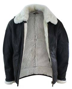 Mens B3 Shearling Flying Leather Jacket Aviator Sheepskin Leather Casual Fur Vintage Fashion Bomber Genuine Leather Jacket <b>Coat</b> - Product Image 1