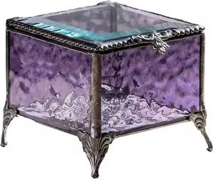 Boîte à bijoux en verre violet avec cadre en métal de forme carrée pour femmes/filles, décoration de table à domicile - Product Image 1
