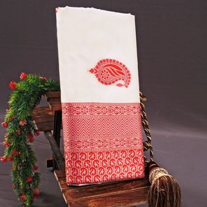 Saree belle bordure en jacquard de soie d'art avec chemisier de course non cousu pour les femmes Wedding Wear Party - Product Image 6