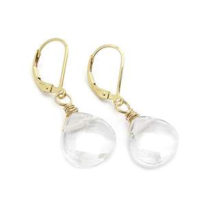 Boucles d'oreilles élégantes en cristal, quartz, cœur, pierres précieuses à facettes, fil plaqué or, incrustation de réglage de lunette de style classique pour cadeaux - Product Image 1