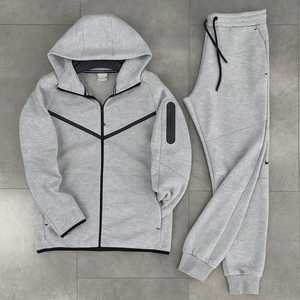 ชุดกีฬาลำลองสำหรับผู้ชายชุดออกกำลังกายสีดำมีฮู้ดและซิปกางเกงวิ่งสำหรับฟิตเนสและวิ่งระบายอากาศได้ดีดีไซน์พิมพ์โลโก้ - Product Image 1