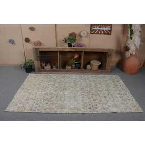 Alfombra turca de lana Beige Vintage, 3,9x7,1 pies, tejido plano, patrón de retazos, alfombra para sala de estar para adolescentes, respaldo de látex - Product Image 4