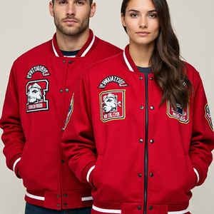 Venta al por mayor bordar parches Varsity chaqueta para hombre cuello redondo 100% lana Collage abrigos invierno béisbol Varsity chaqueta de los hombres - Product Image 3