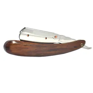 High Quality Wooden Handle Straight Edge Blade Razor With Stainless Steel Blades Men Shaving Razor Men Grooming Tools Men Shaver