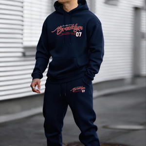 Conjunto Deportivo de Sudadera con Capucha y Pantalones de Forro Polar para Hombre, Diseño Otoño-Invierno, Estilo Brooklyn, Nueva York, 07, Suave, Cómodo, Informal - Product Image 1