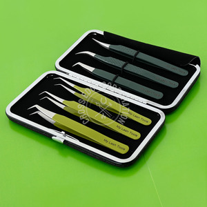 Pinzas de pestañas profesionales con punta de fibra de volumen con logotipo personalizado para extensiones de pestañas acero hecho a mano para aplicar pestañas postizas - Product Image 4