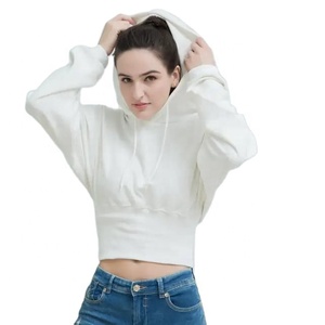 Envío Directo de algodón de manga larga Crop Top Sudadera con capucha Ropa de mujer Fleece personalizado Transpirable Ecológico Otoño Casual - Product Image 1