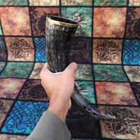 Corne à boire classique Viking en agate véritable, de qualité alimentaire, très demandée, avec support en cuir pour usage domestique par Crescent Crafts