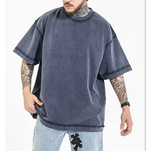 T-shirt vintage en coton lavé à l'acide en fibre de bambou pour hommes, poids lourd, décontracté, manches courtes, surdimensionné, solide, tricoté, logo numérique - Product Image 4