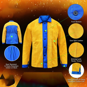 Costume professionnel en cuir avec gants, vêtement de protection de soudage, en croûte de cuir, vestes de soudage, bavette Anti-flamme - Product Image 2