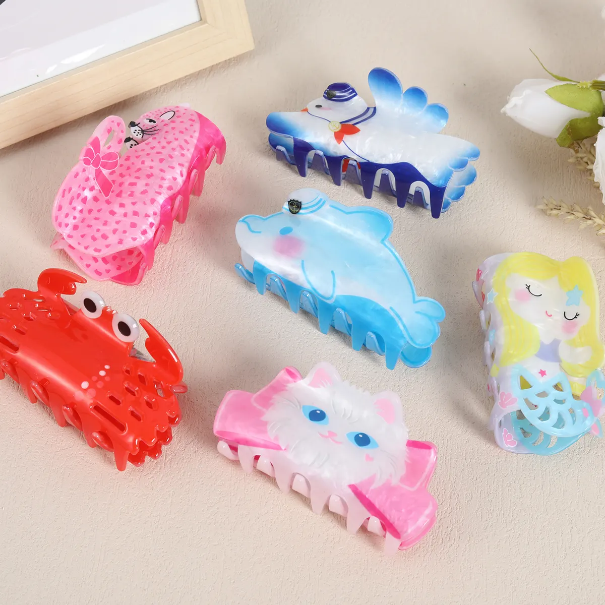 personalized printing custom design hair claw clip animal mermaid hair claw