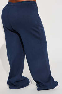 Pantalons de survêtement à jambes larges bleu foncé en gros, coupe décontractée, joggers avec logo personnalisé, pantalons de sport décontractés à taille haute, services OEM - Product Image 5