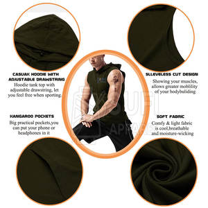 Custom Design Solid Autumn <b>Men's</b> <b>Sleeveless</b> Pullover <b>Hoodie</b>-Cotton Blend Quick Dry Breathable Lightweight High Quality Custom - Product Image 6