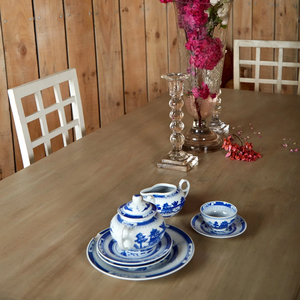 Table de salle à manger de cuisine à domicile au design unique, simple et élégant, fabriquée à la main avec des étagères, en bois de manguier massif, finition blanche et brune - Product Image 2
