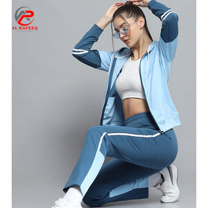 Casly Lamiit Trajes de salón de 2 piezas para mujer, conjunto de sudor con cremallera, pantalones de jogging de pierna ancha a rayas en contraste, chándal de viaje - Product Image 6