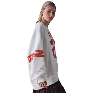 Sweat-shirt oversize à col rond en coton 100% pour femme, imprimé numérique, logo sur le devant, épaules tombantes, pour l'hiver - Product Image 3