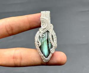 Labradorite Wire <b>Wrap</b> Pendant in 92.5 Sterling Silver Handmade Gemstone Jewelry Perfect Christmas Gift <b>for</b> Her - Product Image 4