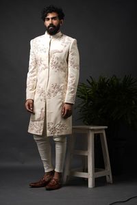 2024 New Elegant Heavy Embroidery White Sherwani Breathable Plus Size Crystal Glass Beadsstone Dabka Work Matching <b>Pant</b> Shoe - Product Image 2