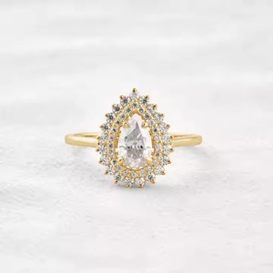 Bague de mariage en diamant, coupe poire, double halo, CVD, cadeau d'anniversaire pour femme - Product Image 3