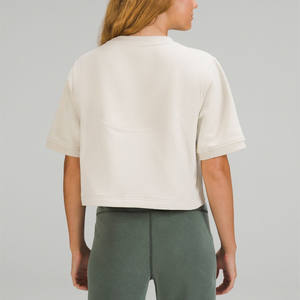 เสื้อยืดครอปผ้าฝ้ายทรงโอเวอร์ไซส์เรียบง่ายสำหรับผู้หญิง ออกแบบเองได้ เหมาะสำหรับเล่นโยคะ ฟิตเนส และออกกำลังกาย - Product Image 3