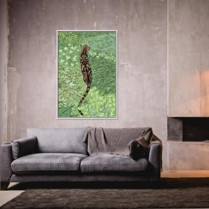 Elegant Printed Tiger Safari Canvas - Green Glass Art Animal Wall Decor,WHITE <b>FRAMED</b> CANVAS - Product Image 1