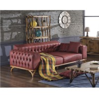 Ensemble de canapés modulaires Chesterfield en bois à trois places, style européen moderne et luxueux - Best-seller pour salon, hôpital, cuisine