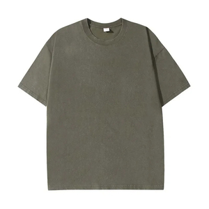 T-shirt Homme Col Rond Respirant en Coton Lourd 100% Tricoté Uni Lavé Effet Acide Personnalisé Vintage Coupe Oversize Grande Taille avec Logo - Product Image 1