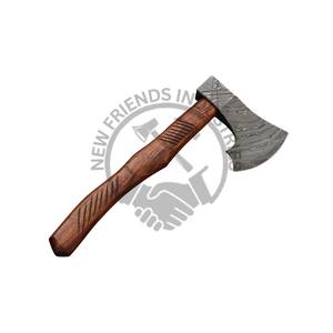 Hache en acier Damas faite à la main pour le camping en plein air Hachette forgée de haute qualité avec manche en bois de rose Fourreau en cuir Haches personnalisées DIY - Product Image 2