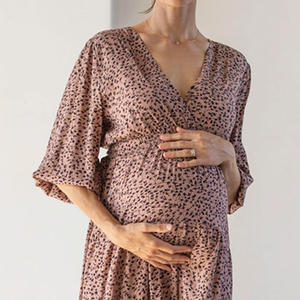 Robe mi-longue à fleurs d'été Vintage pour femmes col en V à manches courtes de haute qualité respirant a-ligne mousseline de soie imprimée naturelle - Product Image 2