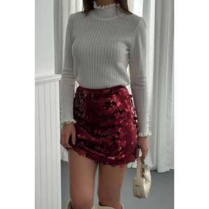 Vente en gros de jupes courtes en sequins bordeaux pour femmes - Product Image 2