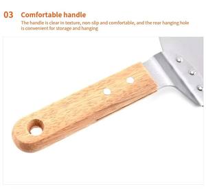 Cáscara de pizza de aluminio redonda de 12 ''con mango de madera <span class=keywords><strong>Pala</strong></span> de pizza de acero inoxidable para hornear pizzas - Product Image 4
