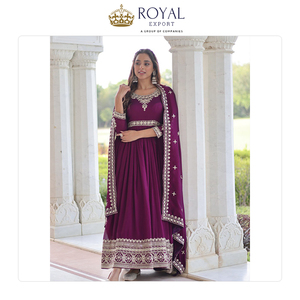 Traje Anarkali de la Mejor Calidad, Ropa Tradicional India para Mujer, Vestido de Novia de Seda Vichitra con Bordado de Lentejuelas - Product Image 4