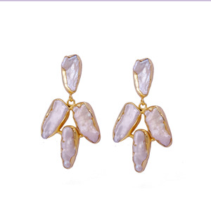 Designer Freshwater Pearl Fancy Rectangle Shape Collet <b>Set</b> <b>Studs</b> <b>Earrings</b> - Product Image 1