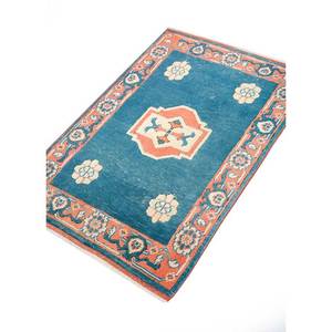 Tapis en laine noué à la main Nuray Blue Pae-1160 9x12, motif médaillon rectangulaire pour la décoration de la maison, du salon ou de l'couloir - Product Image 2