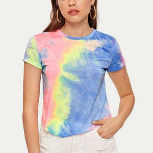 Camisetas con estampado de tinte de corbata de algodón 100% para mujer, ropa informal recortada hecha en Pakistán con patrón 3D, tela de pana ecológica - Product Image 4