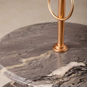 Support de service à 2 étages en marbre de qualité supérieure avec poignée dorée, plateau de présentation élégant pour desserts, organisateur de table durable et luxueux - Product Image 5