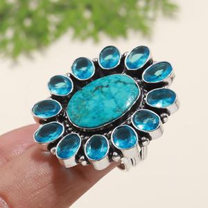 แหวนพลอยบุษราคัมเทอร์ควอยส์ & น้ำเงิน925ทำมือสำหรับผู้หญิงแหวนสวยงามแหวนสุดพิเศษสำหรับเป็นของขวัญสำหรับเธอ - Product Image 4