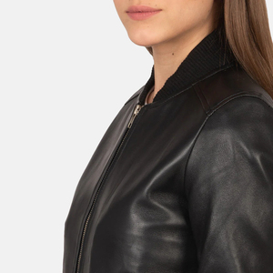 Veste en cuir véritable pour femme PUFFIN SPORTS, hiver, tricotée, fermeture éclair, col rabattu, décontractée, respirante, séchage rapide - Product Image 3