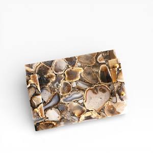 Plateau décoratif en résine de style agate vert et or irrégulier avec motif de cristal artistique et poignées transparentes - Product Image 6