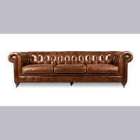Retro Echtleder 100%iges Echtleder Sofa Wohnzimmer Dreisitzer Sofa für Echtleder Chesterfield Sofagarnitur