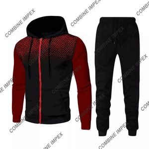 男士修身运动服套装2件套运动服慢跑裤和拉链夹克休闲健身装健身跑步训练 - Product Image 4